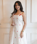 White Heart Embroidered Slub Cotton Suit Set