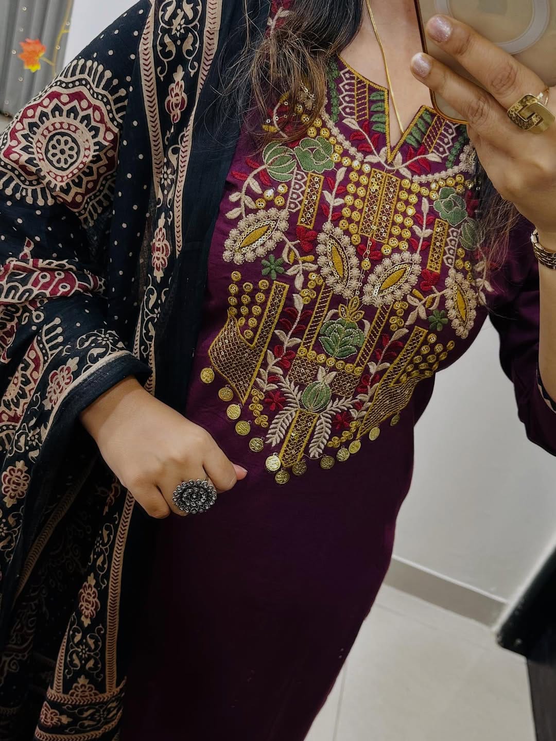 Taraash Wine Floral Embroidered Cotton Suit Set Secondary image