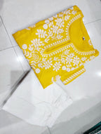 Yellow Chikankari Embroidered Cotton Kurta Set