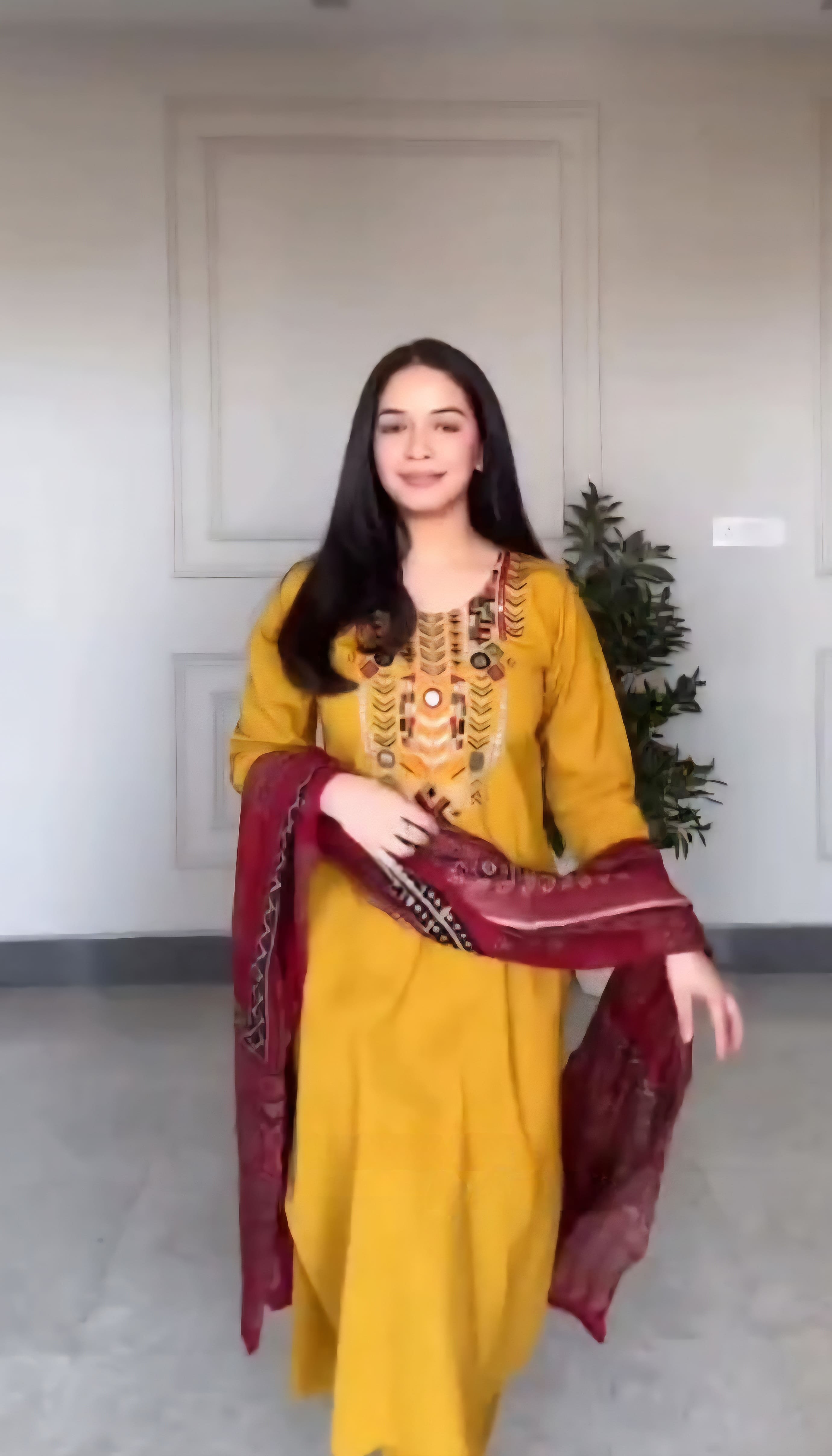 Taraash Yellow Foil Mirror Work Embroidered Cotton Suit Set Secondary image