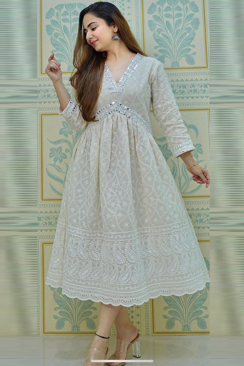 White Chikankari Cotton Dress