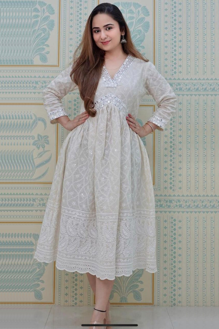 White Chikankari Cotton Dress Secondary image