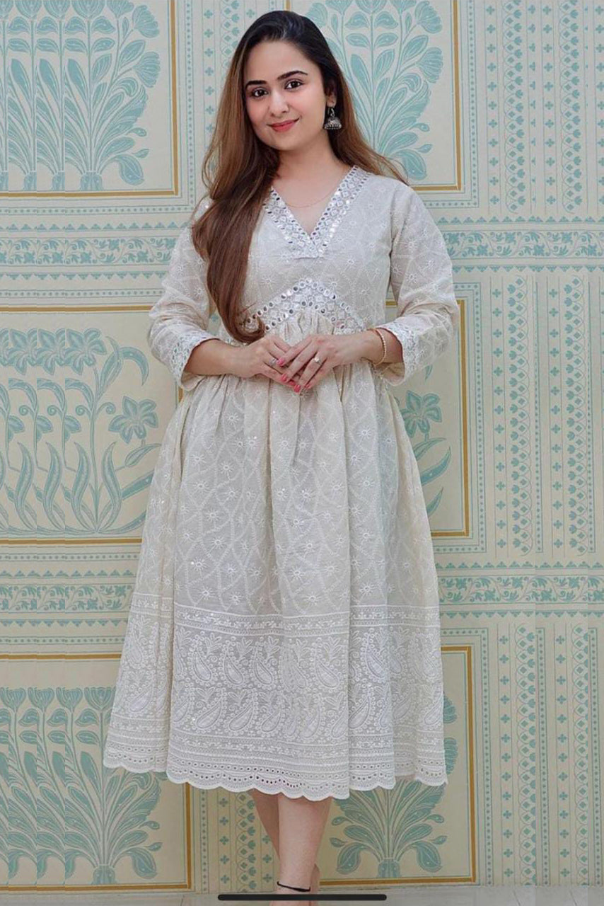 White Chikankari Cotton Dress Main image