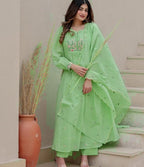 Taraash Green Floral Embroidered Cotton Suit Set