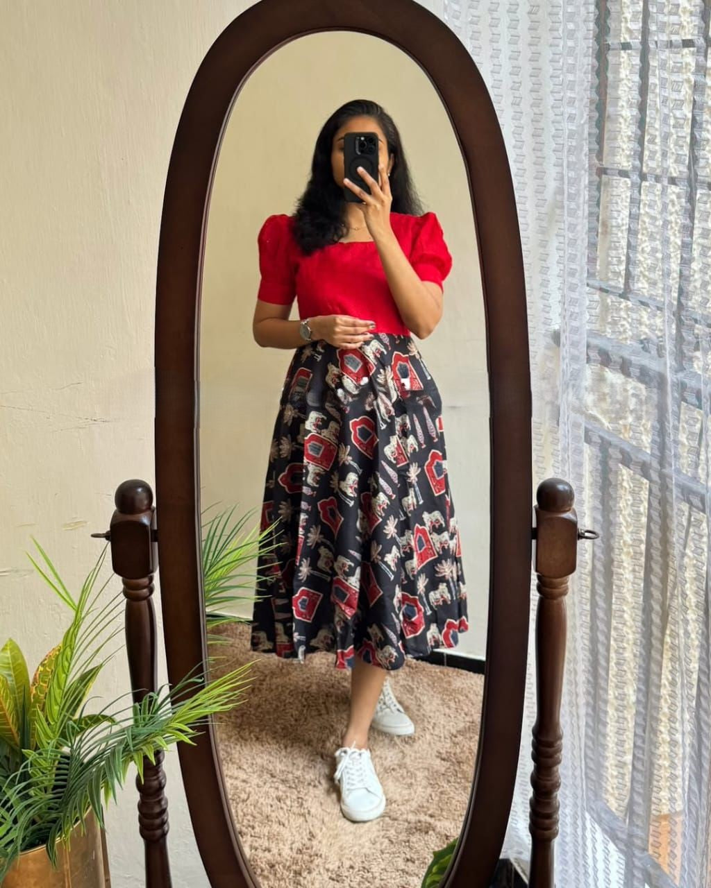 Red & Black Schiffli Printed Dress Main image