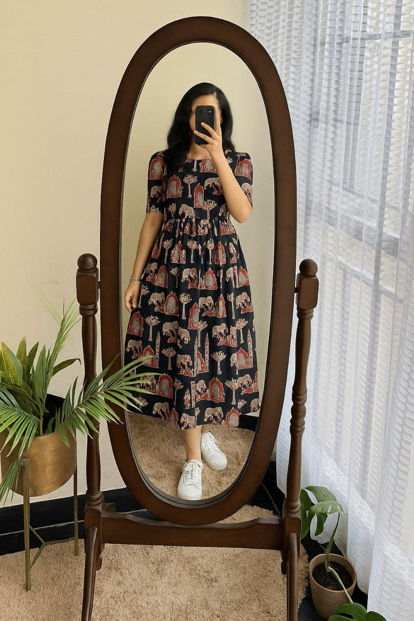 Black Cow Floral Printed Cotton Dress Main image