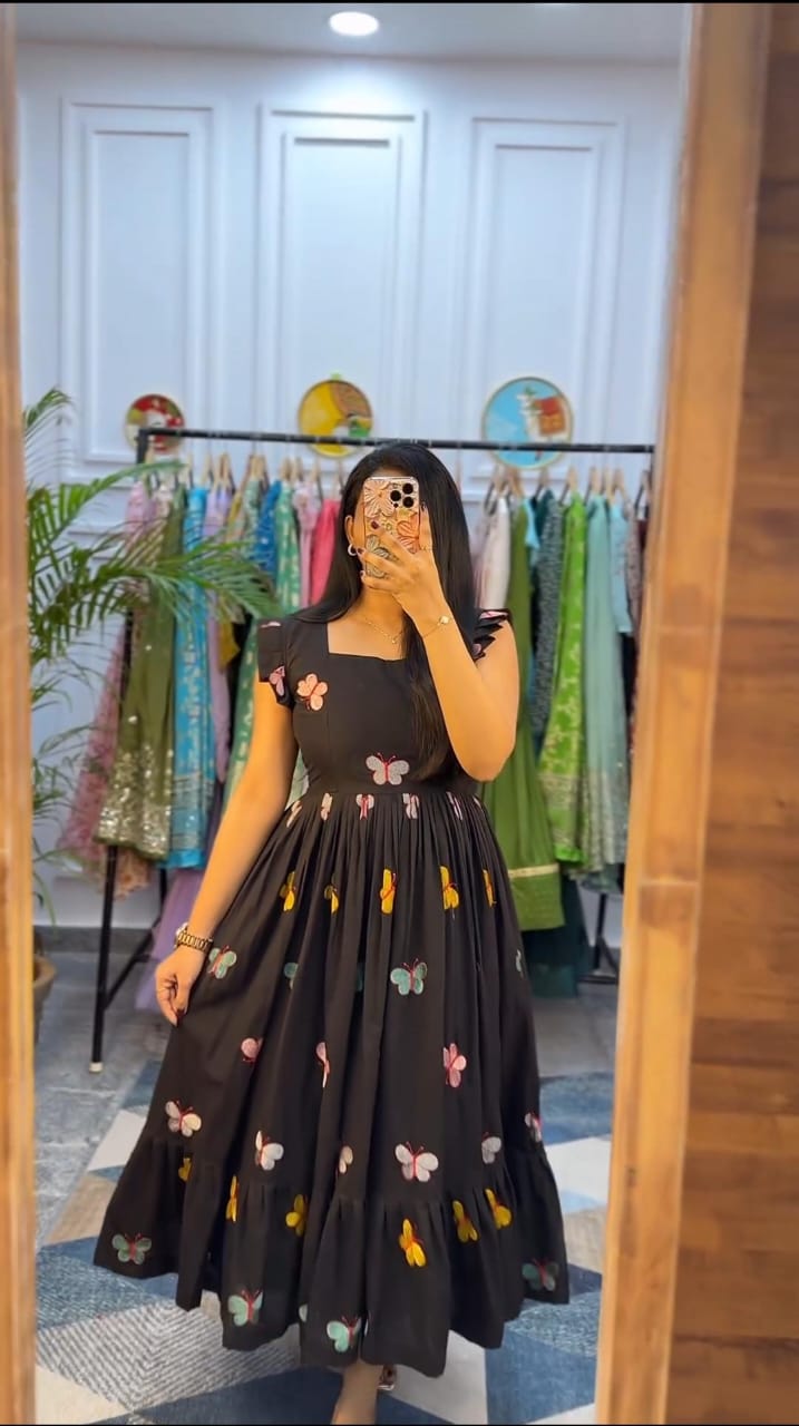 Black Butterfly Embroidered Cotton Dress Secondary image