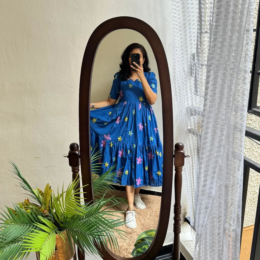 Blue Butterfly Embroidered Cotton Dress Secondary image