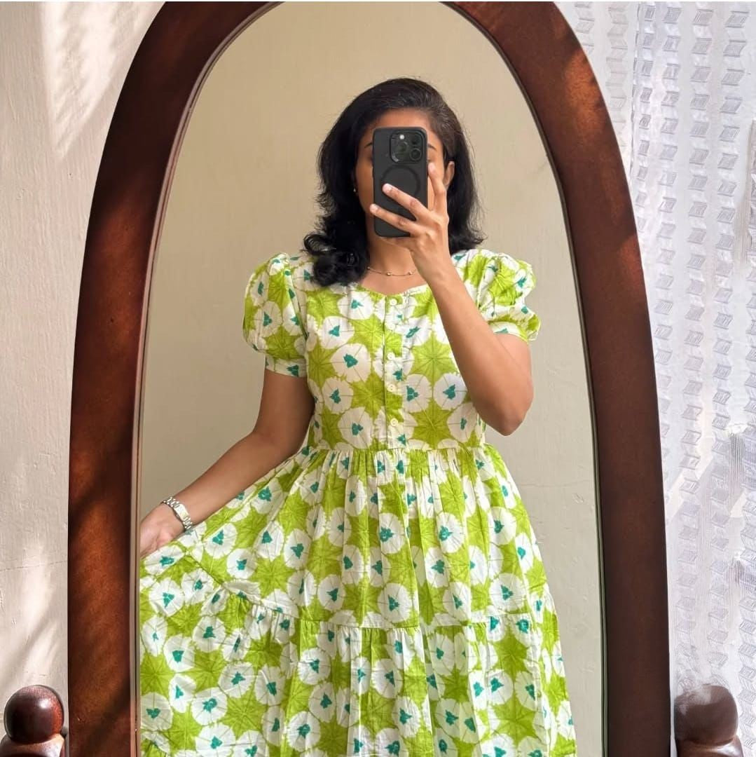Green & Blue Printed Cotton Dress Secondary image