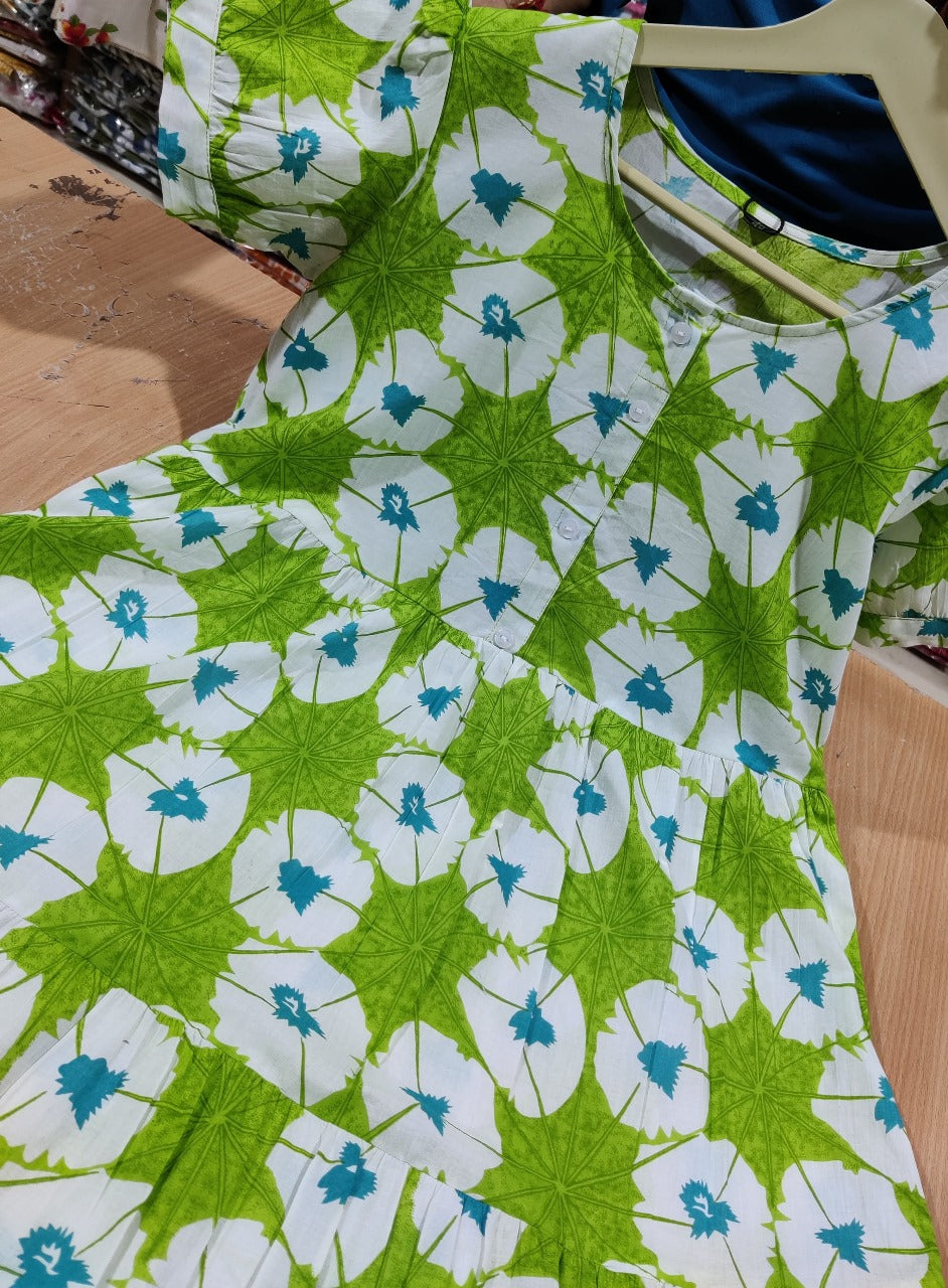 Green & Blue Printed Cotton Dress
