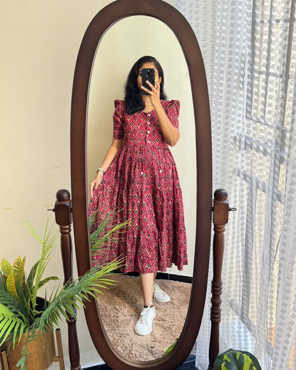 Pink & Black Ikkat Printed Cotton Dress Main image