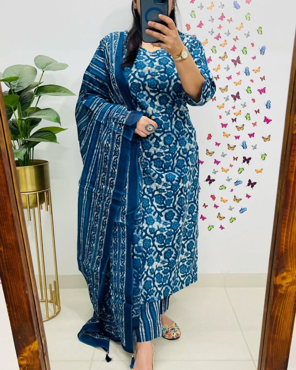 Indigo Handblock Printed Cotton Suit Set
