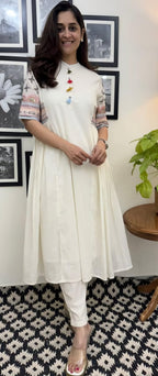 White Cotton Embroidered Kurta Set