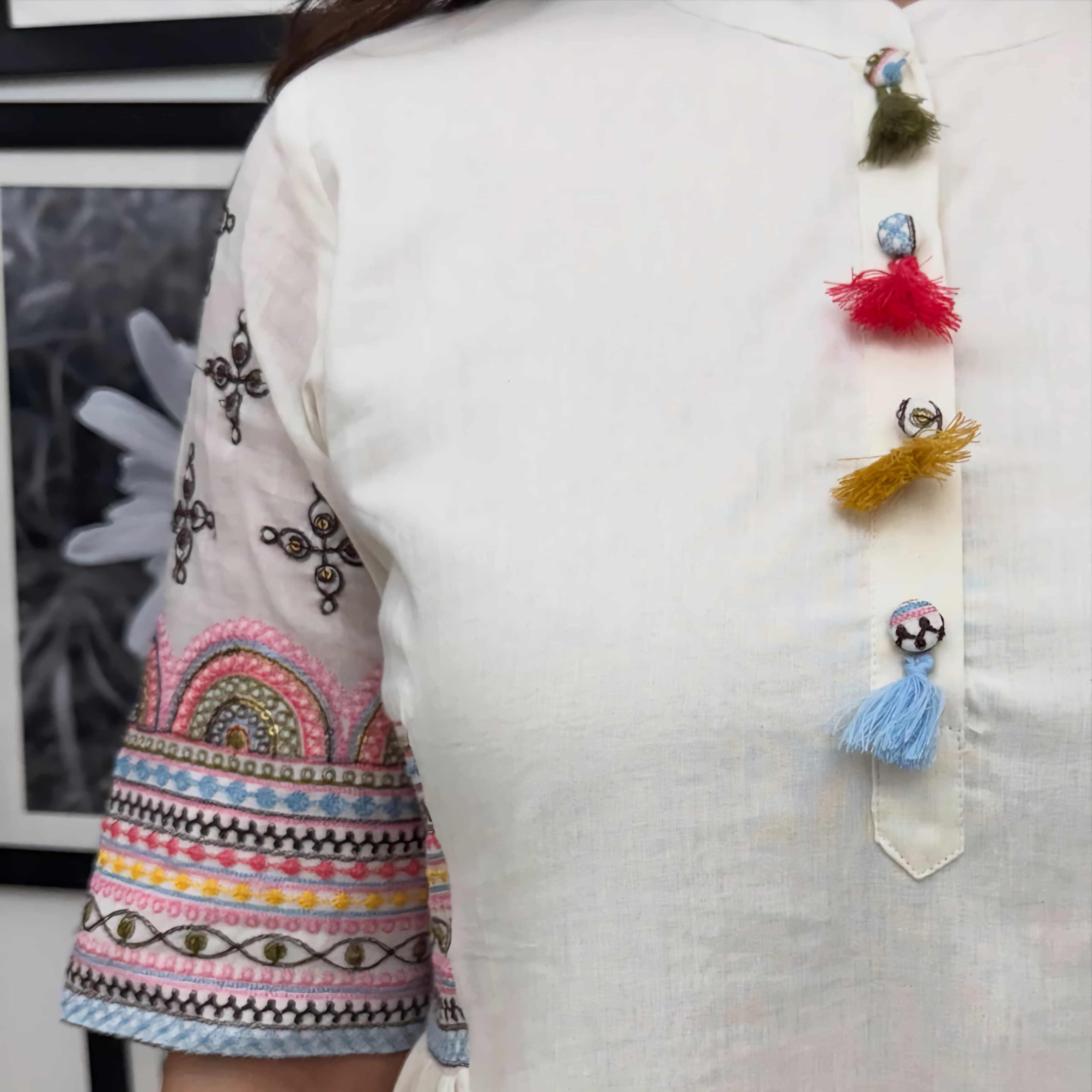 White Cotton Embroidered Kurta Set