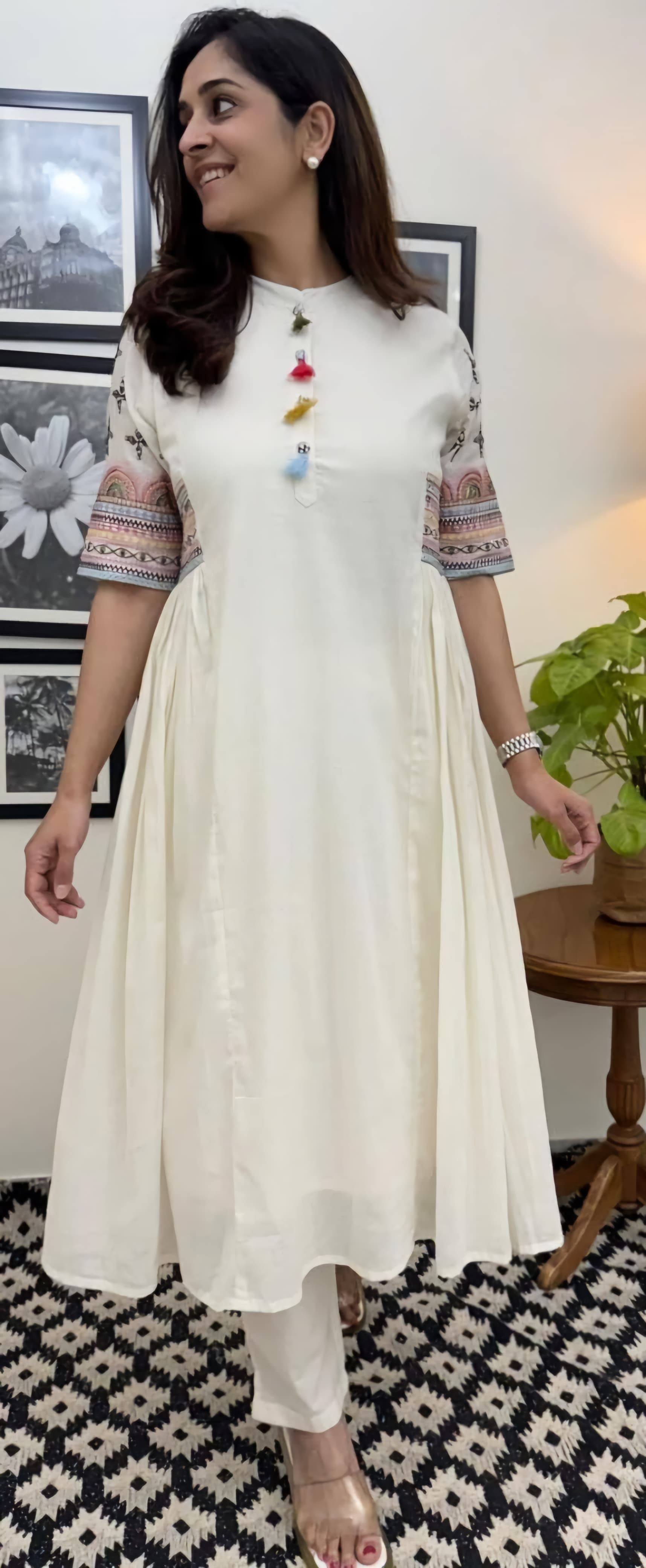 White Cotton Embroidered Kurta Set