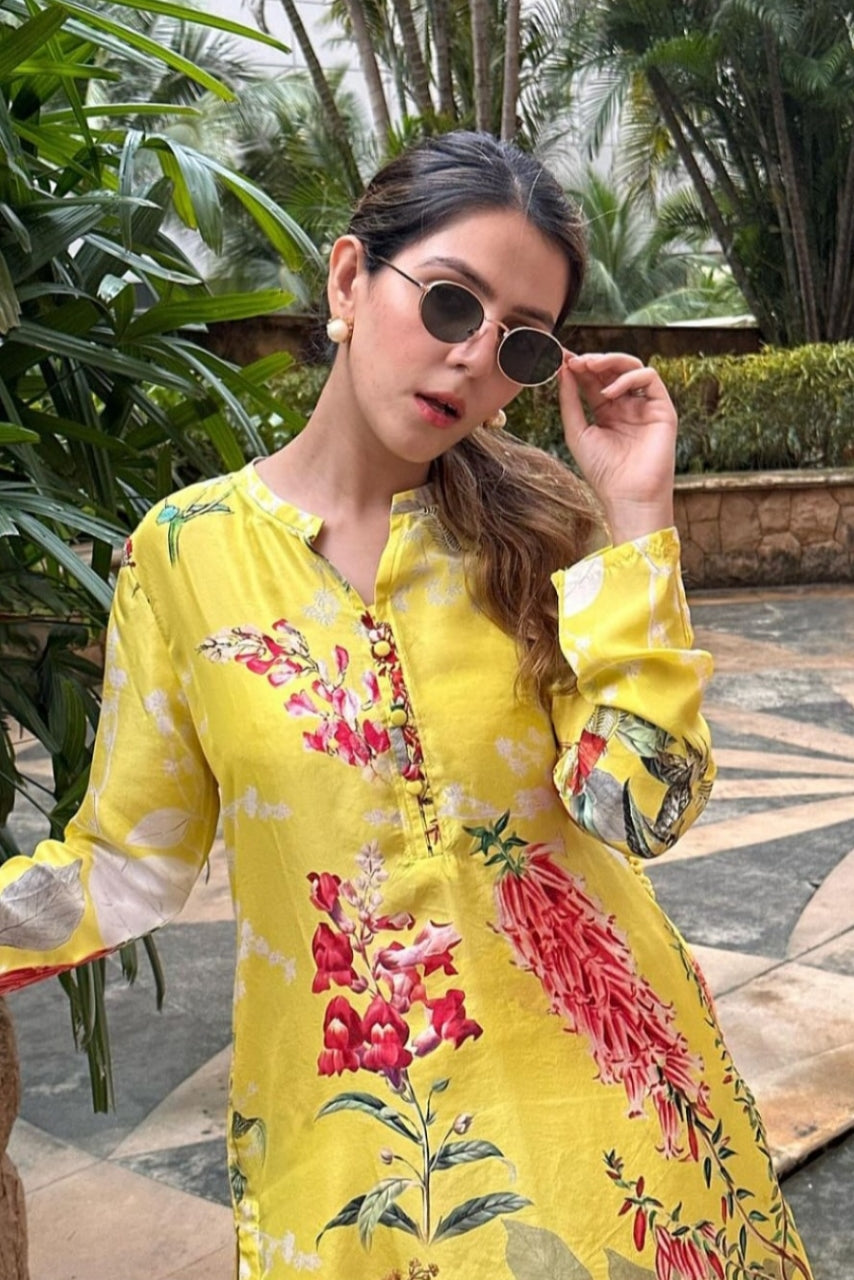 Yellow Printed Muslin Co-ord Set