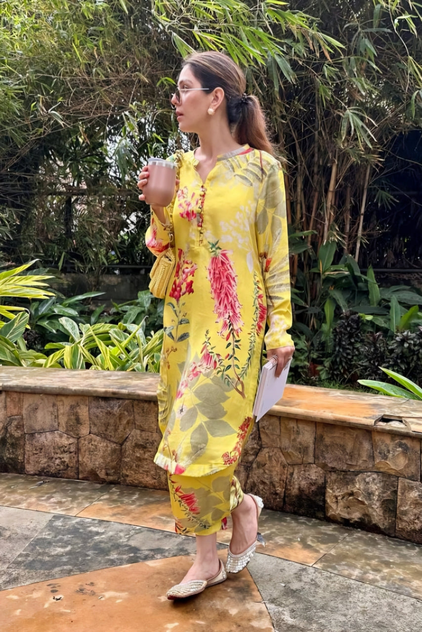 Yellow Printed Muslin Co-ord Set