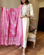 Ivory Floral Embroidered Cotton Suit