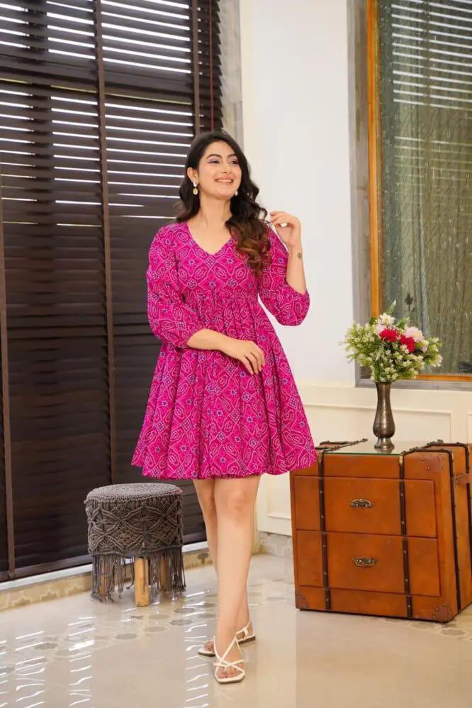 PINK BANDHEJ PRINTED DRESS