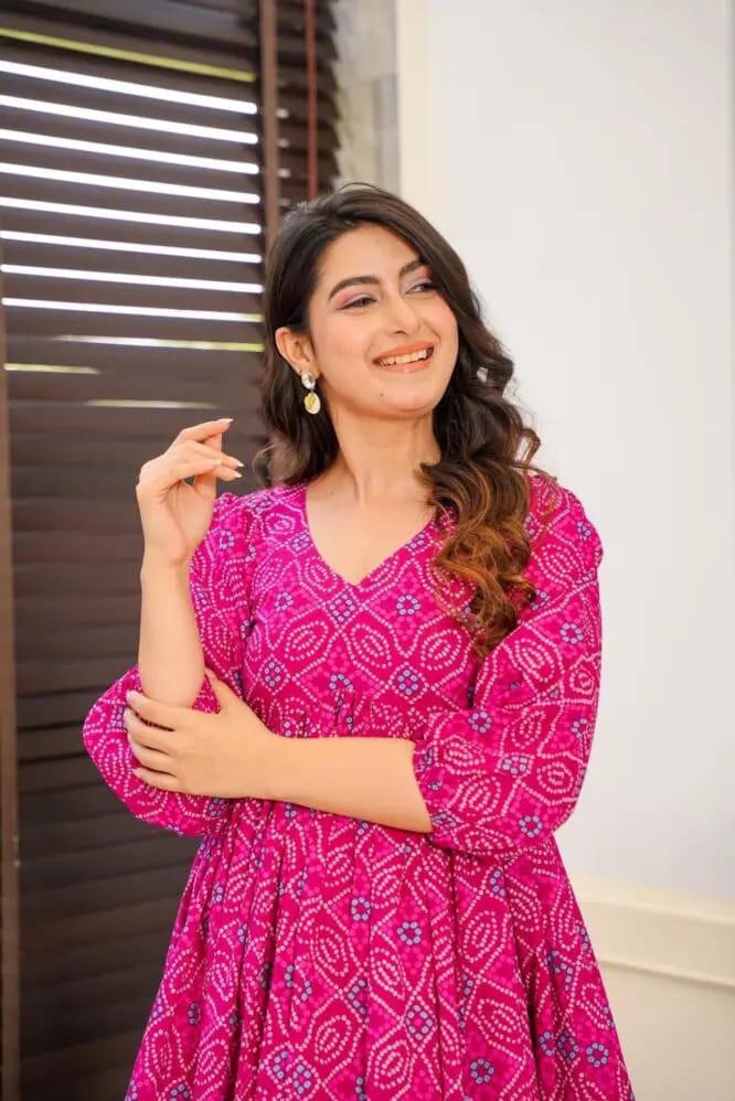 PINK BANDHEJ PRINTED DRESS