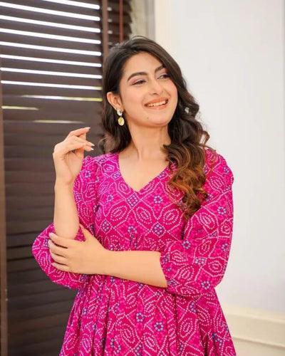 PINK BANDHEJ PRINTED DRESS