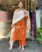 ORANGE FLORAL PRINTED COTTON SUIT SET