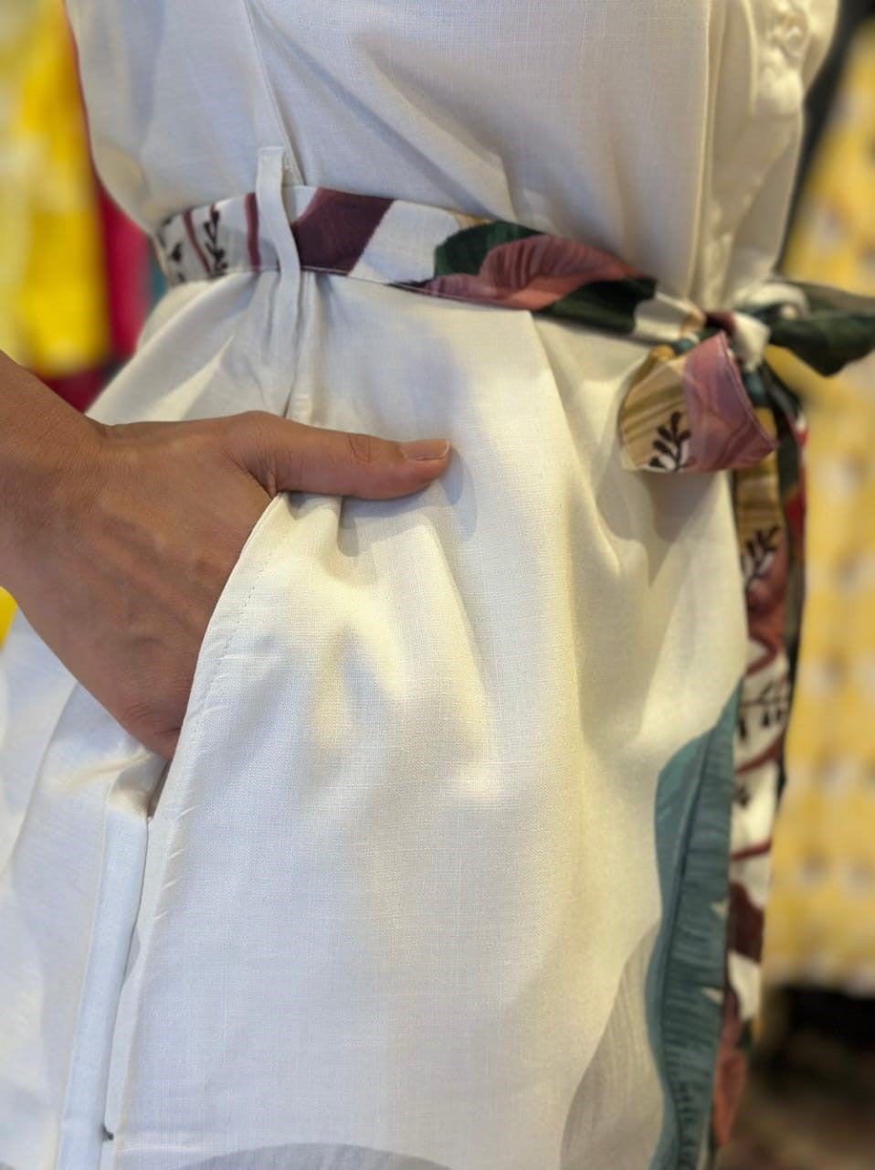 WHITE PALM TREE COTTON SHIRT DRESS