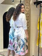 WHITE PALM TREE COTTON SHIRT DRESS
