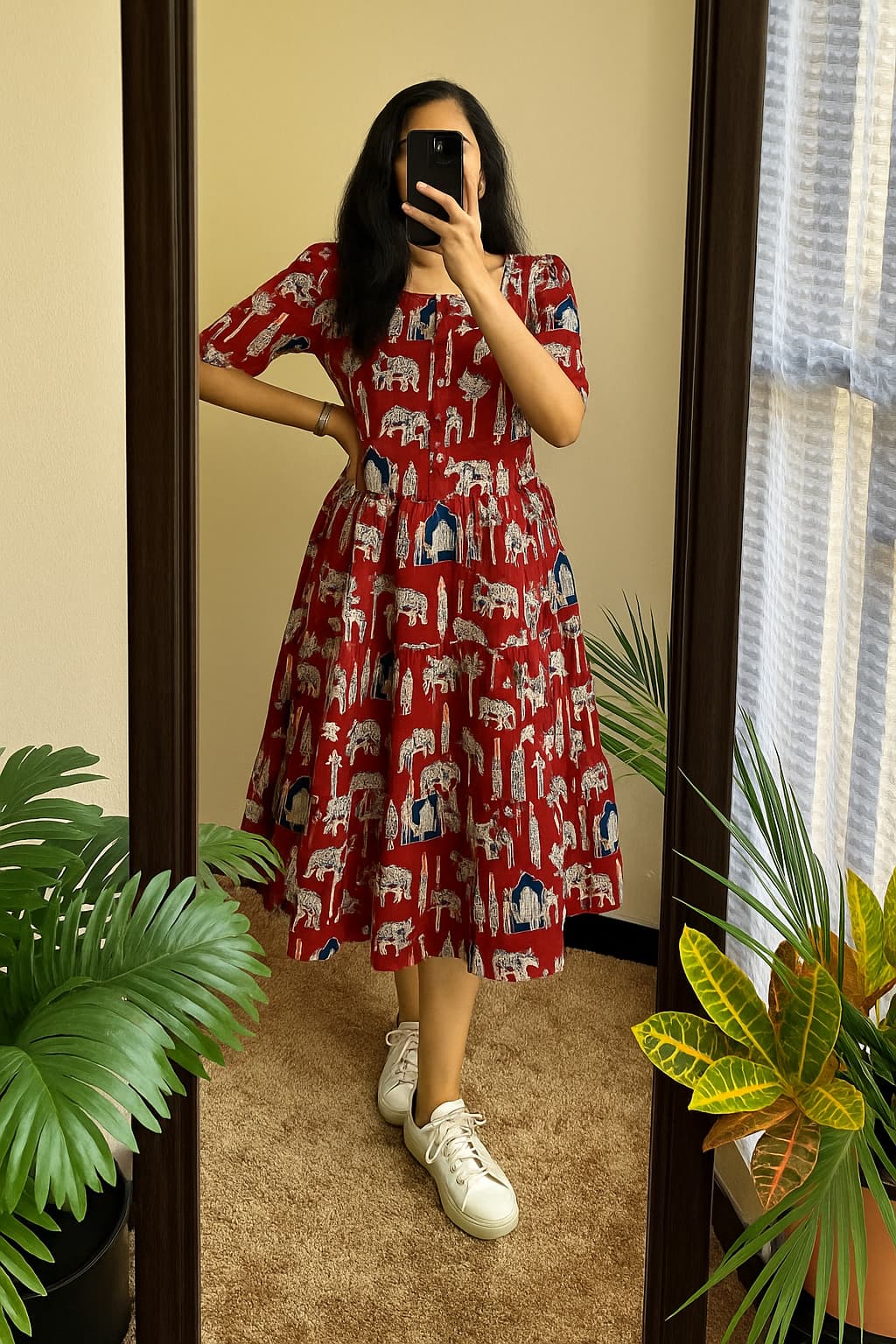 Red Cow Floral Printed Cotton Dress Secondary image