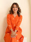 ORANGE FLORAL EMBROIDERED COTTON KURTA SET